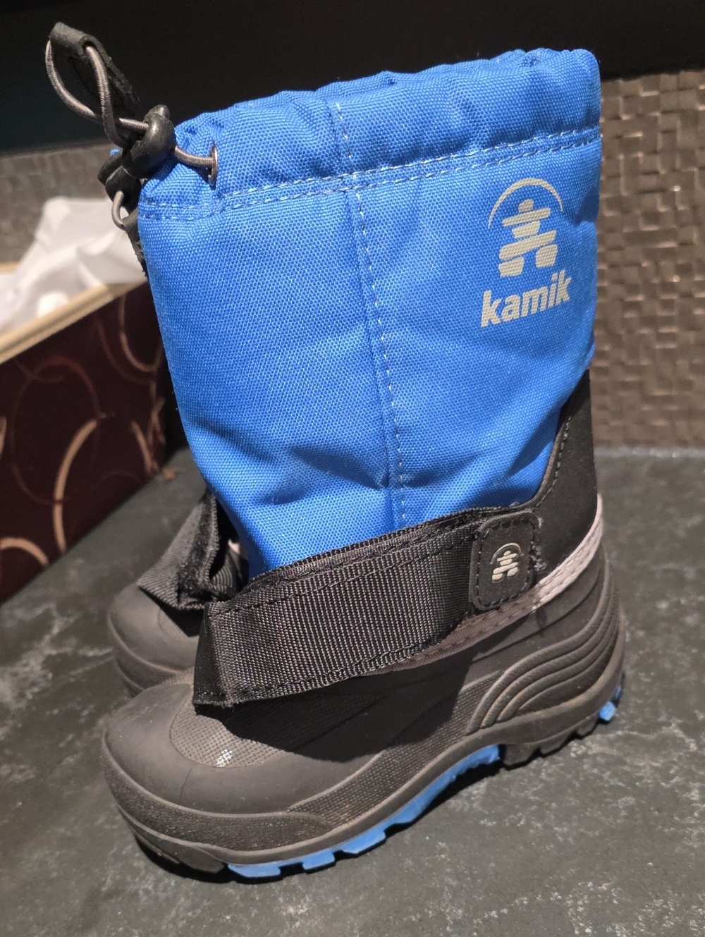 Kamik Kids Blue and Black Insulated Snow Boots with Velcro Strap